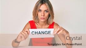  Presentation with change - PPT layouts having beautiful-caucasian-woman-holding-change background and a coral colored foreground