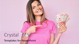  Presentation with finger - Amazing presentation theme having beautiful-caucasian-woman-holding-colombian backdrop and a lavender colored foreground