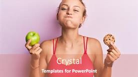  Presentation with puffing - PPT layouts featuring beautiful-caucasian-woman-holding-green background and a coral colored foreground