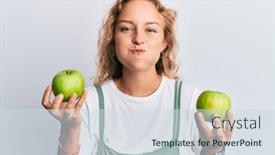  Presentation with green apples - Amazing presentation having beautiful-caucasian-woman-holding-green backdrop and a sky blue colored foreground