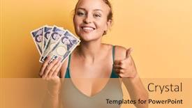  Presentation with japanese - Theme having beautiful-caucasian-woman-holding-japanese background and a yellow colored foreground