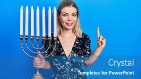  Presentation with hanukkah - Slides enhanced with beautiful-caucasian-woman-holding-menorah background and a ocean colored foreground
