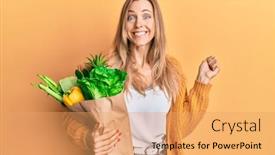  Presentation with paper bag - Slides consisting of beautiful-caucasian-woman-holding-paper background and a yellow colored foreground