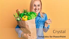  Presentation with paper bag - Theme with beautiful-caucasian-woman-holding-paper background and a yellow colored foreground