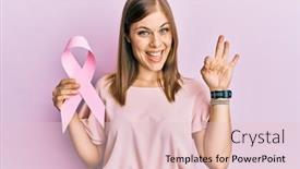  Presentation with cancer - Colorful slide deck enhanced with beautiful-caucasian-woman-holding-pink backdrop and a lemonade colored foreground