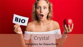  Presentation with bio - Beautiful slide set featuring beautiful-caucasian-woman-holding-red backdrop and a red colored foreground