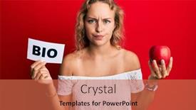  Presentation with bio - Colorful presentation enhanced with beautiful-caucasian-woman-holding-red backdrop and a red colored foreground