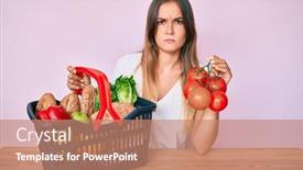  Presentation with supermarket - Slide deck featuring beautiful-caucasian-woman-holding-supermarket background and a coral colored foreground