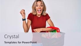  Presentation with supermarket - Presentation enhanced with beautiful-caucasian-woman-holding-supermarket background and a sky blue colored foreground