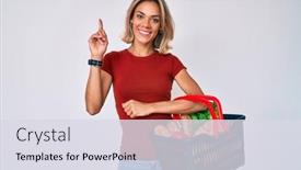 Presentation with supermarket - Theme having beautiful-caucasian-woman-holding-supermarket background and a sky blue colored foreground