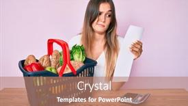  Presentation with supermarket - Amazing presentation having beautiful-caucasian-woman-holding-supermarket backdrop and a coral colored foreground