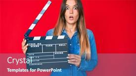  Presentation with clapboard - PPT layouts consisting of beautiful-caucasian-woman-holding-video background and a ocean colored foreground