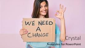  Presentation with change - Slide set with beautiful-caucasian-woman-holding background and a coral colored foreground