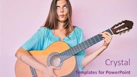  Presentation with classical guitar - Colorful slide set enhanced with beautiful-caucasian-woman-playing-classical backdrop and a lemonade colored foreground