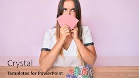  Presentation with gambling - PPT theme featuring beautiful-caucasian-woman-playing-gambling background and a coral colored foreground