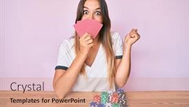  Presentation with gambling - Amazing theme having beautiful-caucasian-woman-playing-gambling backdrop and a coral colored foreground