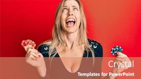  Presentation with poker chips - PPT theme enhanced with beautiful-caucasian-woman-playing-poker background and a coral colored foreground