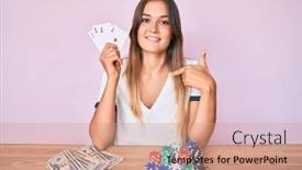  Presentation with playing cards - Presentation theme consisting of beautiful-caucasian-woman-playing-poker background and a coral colored foreground