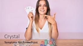  Presentation with playing cards - Presentation theme consisting of beautiful-caucasian-woman-playing-poker background and a coral colored foreground