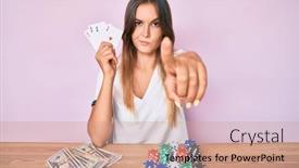  Presentation with playing cards - Beautiful slide set featuring beautiful-caucasian-woman-playing-poker backdrop and a coral colored foreground