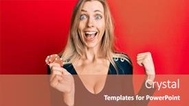  Presentation with poker chips - Beautiful PPT theme featuring beautiful-caucasian-woman-playing-poker backdrop and a coral colored foreground