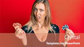 Presentation with poker chips - Beautiful PPT layouts featuring beautiful-caucasian-woman-playing-poker backdrop and a coral colored foreground