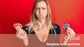  Presentation with poker chips - PPT theme with beautiful-caucasian-woman-playing-poker background and a coral colored foreground