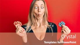  Presentation with poker chips - PPT layouts featuring beautiful-caucasian-woman-playing-poker background and a coral colored foreground