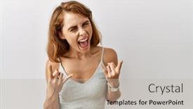  Presentation with rock music - Theme featuring beautiful-caucasian-woman-standing-over background and a mint green colored foreground