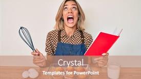  Presentation with muffins - Presentation theme featuring beautiful-caucasian-woman-wearing-baker background and a coral colored foreground