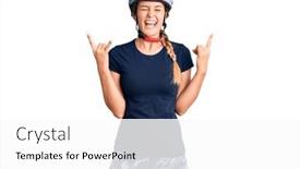  Presentation with rock star - Presentation theme enhanced with beautiful-caucasian-woman-wearing-bike background and a white colored foreground