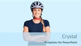  Presentation with bike - Beautiful presentation theme featuring beautiful-caucasian-woman-wearing-bike backdrop and a sky blue colored foreground