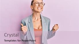  Presentation with business success - Cool new presentation with beautiful-caucasian-woman-wearing-business backdrop and a  colored foreground