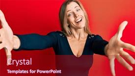  Presentation with hug - Slide deck enhanced with beautiful-caucasian-woman-wearing-casual background and a crimson colored foreground