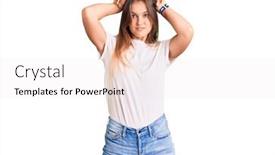  Presentation with tshirt - PPT theme featuring beautiful-caucasian-woman-wearing-casual background and a sky blue colored foreground