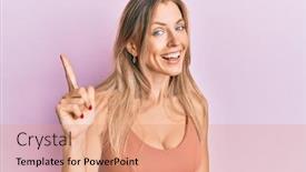  Presentation with question - Slide set having beautiful-caucasian-woman-wearing-casual background and a coral colored foreground