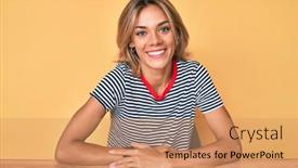 Presentation with standing sitting - Presentation theme consisting of beautiful-caucasian-woman-wearing-casual background and a coral colored foreground