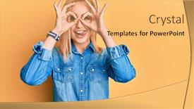 Presentation with denim - Audience pleasing PPT theme consisting of beautiful-caucasian-woman-wearing-casual backdrop and a yellow colored foreground