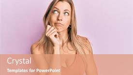  Presentation with finger - Presentation design consisting of beautiful-caucasian-woman-wearing-casual background and a coral colored foreground