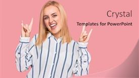  Presentation with rock music - Cool new PPT layouts with beautiful-caucasian-woman-wearing-casual backdrop and a coral colored foreground