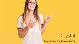  Presentation with finger - Audience pleasing PPT theme consisting of beautiful-caucasian-woman-wearing-casual backdrop and a yellow colored foreground