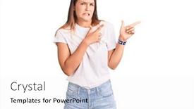  Presentation with tshirt - Beautiful PPT theme featuring beautiful-caucasian-woman-wearing-casual backdrop and a white colored foreground