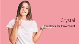  Presentation with hand palm - Audience pleasing slide set consisting of beautiful-caucasian-woman-wearing-casual backdrop and a coral colored foreground