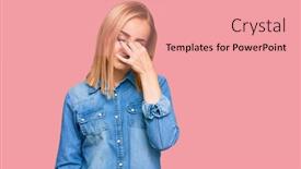  Presentation with denim - Cool new PPT theme with beautiful-caucasian-woman-wearing-casual backdrop and a coral colored foreground