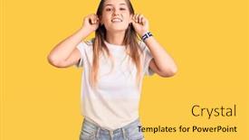  Presentation with tshirt - Presentation design consisting of beautiful-caucasian-woman-wearing-casual background and a yellow colored foreground