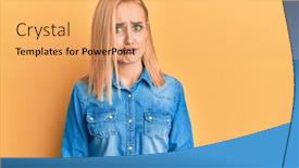  Presentation with woman crying - Beautiful presentation design featuring beautiful-caucasian-woman-wearing-casual backdrop and a yellow colored foreground