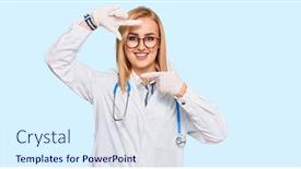  Presentation with creativity - Slide set featuring beautiful-caucasian-woman-wearing-doctor background and a sky blue colored foreground