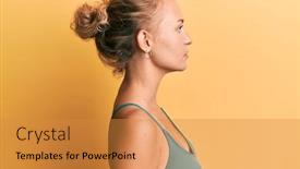  Presentation with confident - Colorful theme enhanced with beautiful-caucasian-woman-wearing-sleeveless backdrop and a gold colored foreground