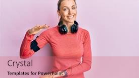  Presentation with sportswear - Amazing slide set having beautiful-caucasian-woman-wearing-sportswear backdrop and a coral colored foreground