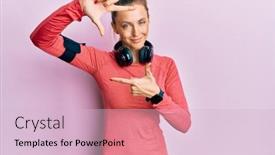  Presentation with band - Cool new presentation design with beautiful-caucasian-woman-wearing-sportswear backdrop and a lemonade colored foreground